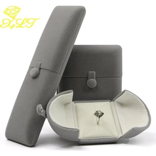 Grey Velvet Clasp Jewelry Box Marriage Surprise Gift Box Turn Opening Ring Bracelet Box Long Chain Box Foe Jewelry Display
