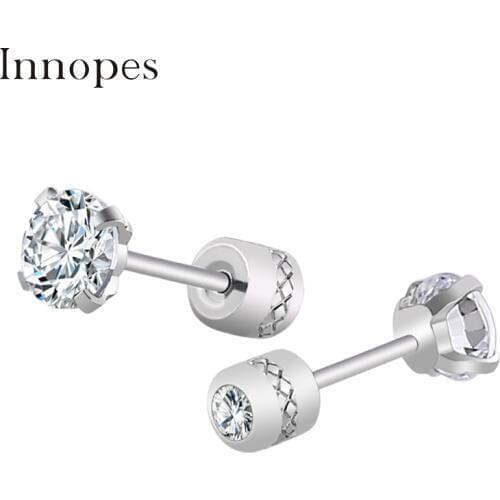 Steel Cubic Zirconia Crystal Stone Round Small Stud Earring for Women Wedding Unusual helix screw earrings Man Jewelry female