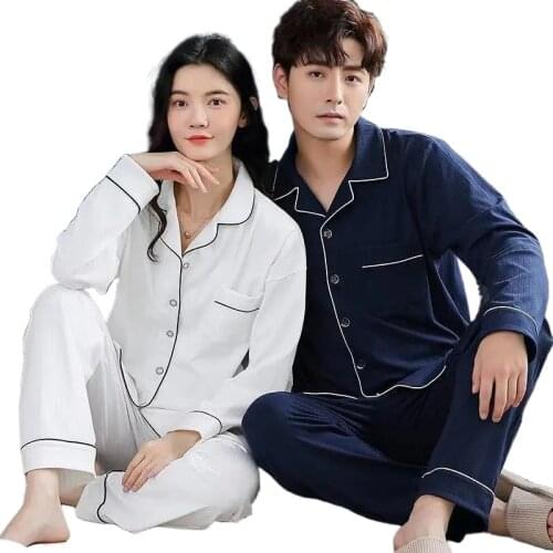 Spring And Autumn Cotton Long Sleeve Fresh And Lovely Plus Size Loose Mens Or Womens Homewear Pajamas Set