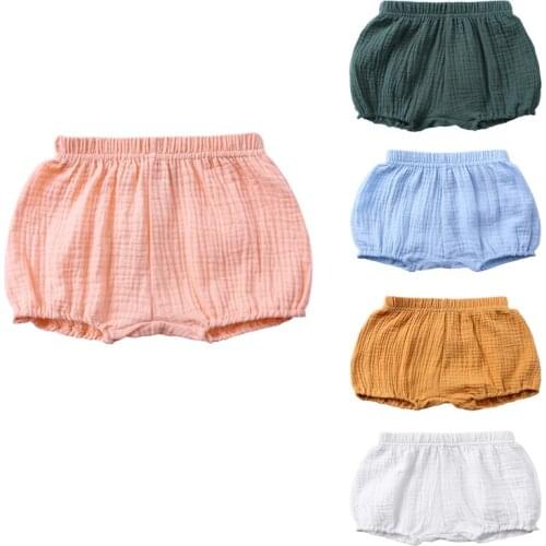 Kids Tales Baby Girls Shorts Baby Girl Solid Color Loose-Fitting Linen Short Pants Girl Summer Clothing Newborn Bloomers 6M-4Yrs