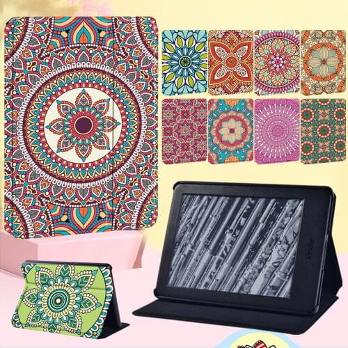 Foldable Tablet Case for Amazon Kindle EReader Kindle(8th Gen/10th Gen)/Paperwhite 1 2 3 4 Mandala Leather Stand Cover Case +pen