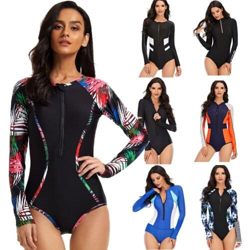 New Plus size Diving One Piece Swimsuit Long Sleeve Solid Women Swimwear Bathing Suit Rash Guard Surfing Swimming Suit Rashguard