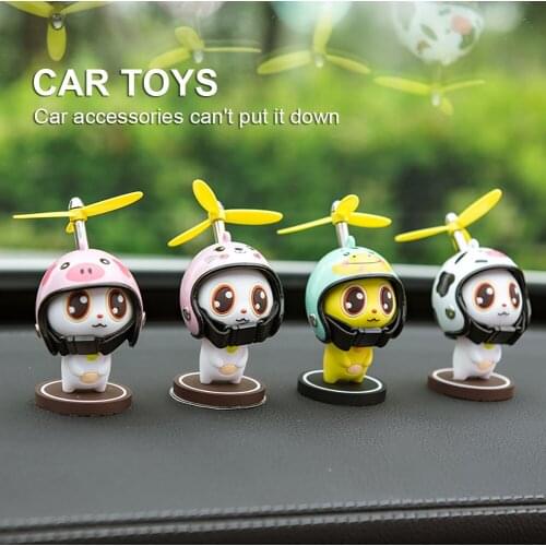 Car ornament Cute meow little bell head twelve zodiac modeling with Helmet bamboo dragonfly car interior decoration Accessories
