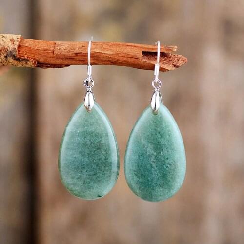 SS21 4Unik Luxury Women Aventurine Teardrop Dangle Earrings Elegant Lady Natural Stone Jewelry Dropship Wholesale 4UN-E012