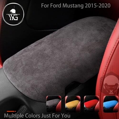 For Ford Mustang 2015-2020 Suede Armrest Box Panel Cover Interior Turn Fur Wrap Trim Mouldings ABS Car Accessories