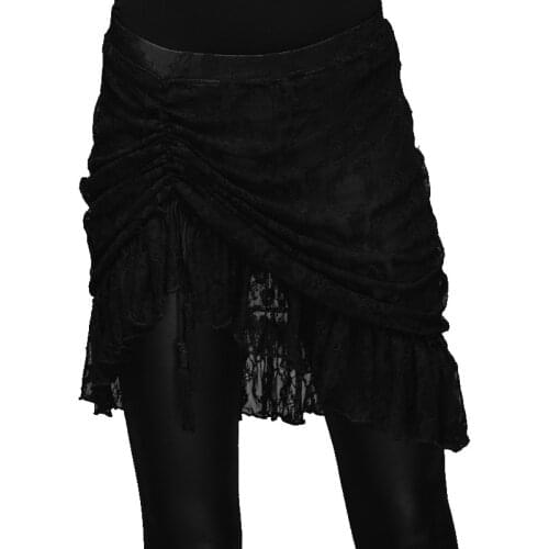 Steampunk Women Ladies Sexy Lace Skirt Spring Autumn Punk Asymmetric Black Skirt With Elastic Waist Fashion China Clothing