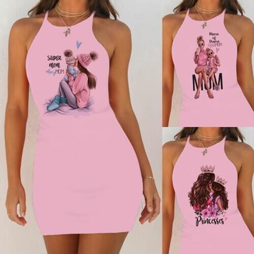 2020 Women Sexy Night Dress Super Mom Print Sleepwear Pink Nightgown Lingerie Sleepshirts Hipnightwear Slim Pack Hip Sleeveless