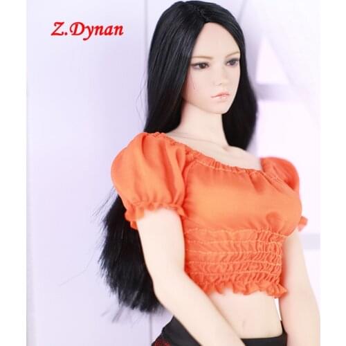 1:6 balck orange Female Sexy Puff Short Sleeve Top Female soldier Clothes Fit 12 inch PH TBLeague Figure Body