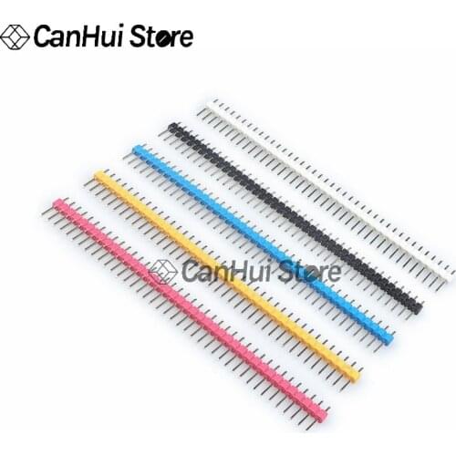 10pcs/lot 2.54mm Black + White + Red + Yellow + Blue Single Row Male 1X40 Pin Header Strip Single needle