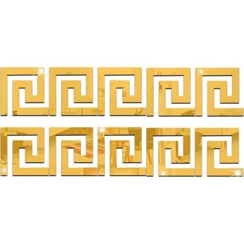 10 Pcs Simple Style Acrylic Gold Sliver Mirror Stickers Wall Edge Sticker Home Decoration Bathroom Bedroom Living Room Decor