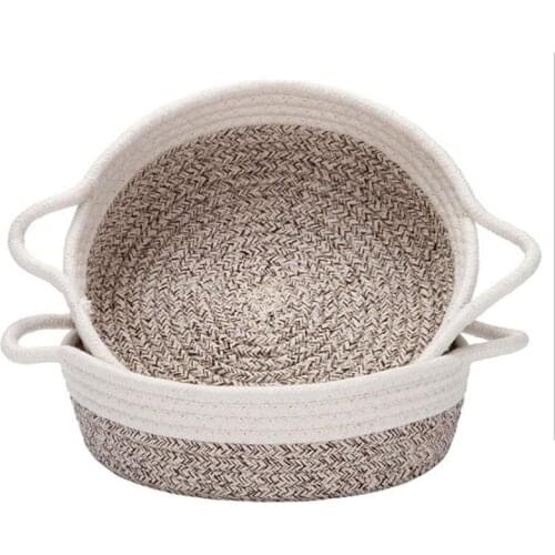 2PCS Cotton Rope Baskets Small Woven Storage Basket Fabric Tray Bowl Round Open Dish for Fruits Jewelry Keys Sewing Kits