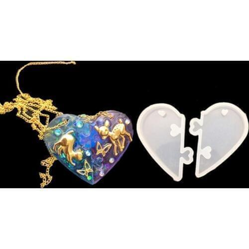2Pcs/Set Love Heart Shape Silicone Mold Resin Jewelry Making DIY Pendant Craft hot
