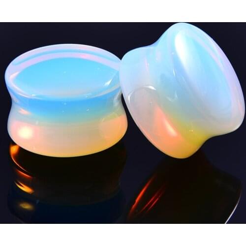 2pcs Opal Stone Double Flared Translucent Opal Ear Plugs and Tunnels Piercing Ear Gauges Stretcher Expander Body Jewelry