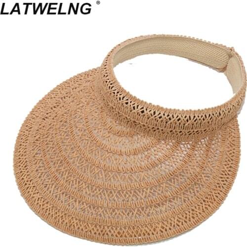 2021 Fashion Hollow Breathable Visor Hats Women Hairpin Cap Cooling Beach Hats Summer Empty Top Caps Camel Beige Wholesale