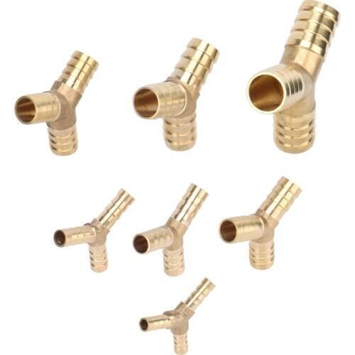 3-Way 6/8/10/12/14/16/19mm Brass Y Shape Connector Garden Water Hose Splitter Water Air Gas Pipe Coupling Pneumatic Joint 2 Pcs