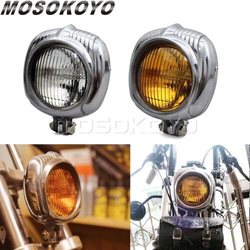 Polished Amber Motorcycle Retro Cafe Racer 4.5" Headlight Vintage Sealed Beam for Harley Custom Softail Scrambler Chopper