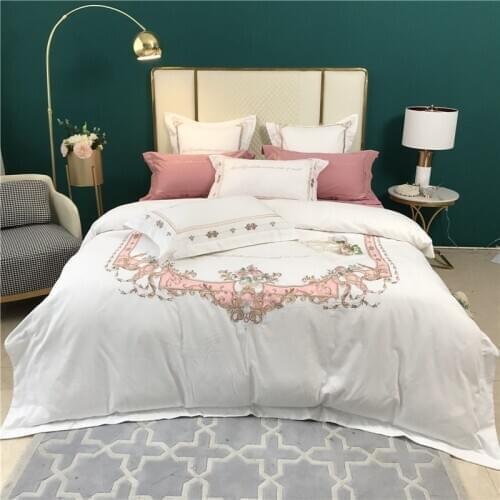 4Pcs White Duvet Cover set 100%Natural Cotton King Queen Size 4Pcs Embroidery Bedding Set 1Duvet cover 1Bed Sheet 2 Pillowcases