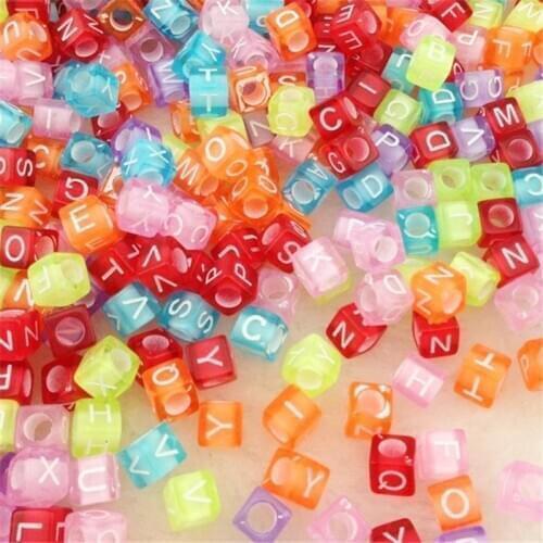 50/100pcs Transparent Colorful Color Assorted Neon Color Alphabet Letter Cube Beads 6X6mm
