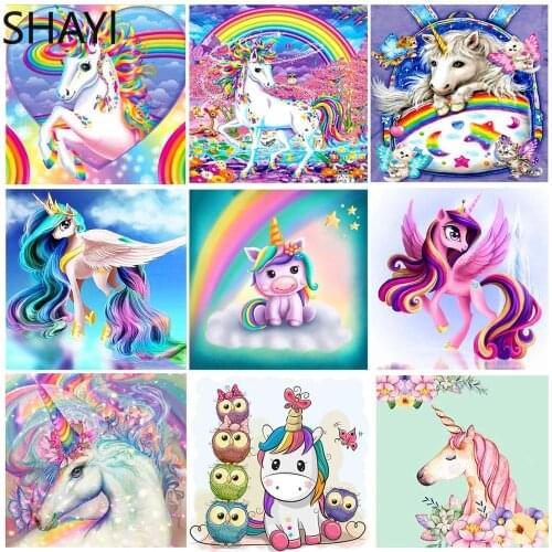 New 5D DIY Unicorn Diamond Painting Full Round Drill Cartoon Magic Unicorn Rhinestones Cross Stitch Mosaic Home Decor Kids Gift