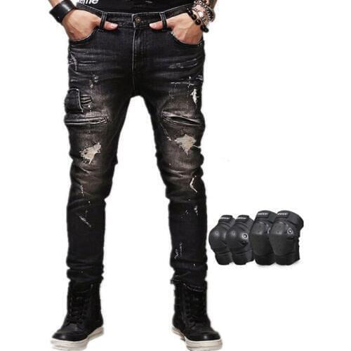 Motorcycle riding pants retro racing casual jeans anti-fall pants off-road jeans motocross trousers with kneepad elbow pads