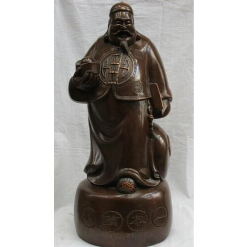 Fast shipping USPS to USA S2348 20" Chinese Bronze shopkeeper businessmen seller moneybag boss Yuan Bao Statue