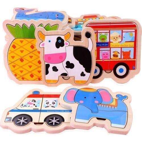 Wooden Baby Toy 3D Puzzles Jigsaw Board Colorful Animals Vehicles Fruts Cartoon Shapes Puzzle Toy for Children Baby Boys Girls