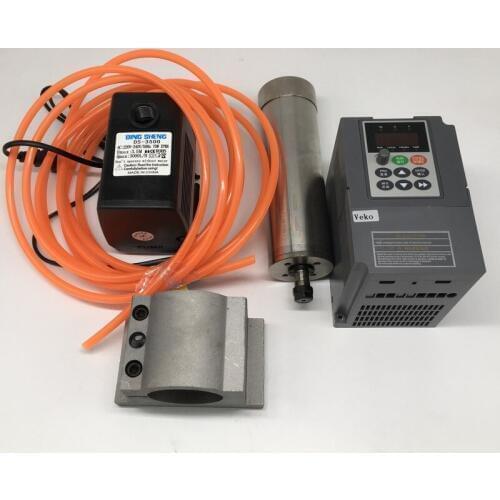 380V 2.2KW 24000rpm ER20 80mm Water Cooled Spindle Motor + 2.2kw Inverter VFD+75W Water Pump Kit for CNC Engraving Router