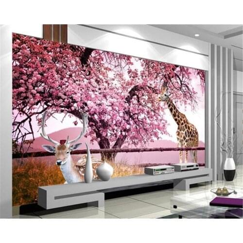 Custom Photo 3d Wallpaper Fantasy Sakura Cute Fawn 3D TV Living Room Bedroom Background Wall Decoration Mural Wall Paper