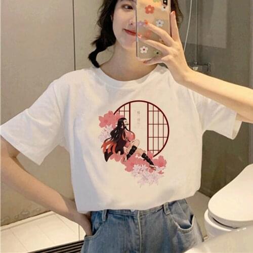 Women Cute Cartoon T-Shirt Japanese Cartoon Print Graphic Tees Short Sleeve O-Neck Fashion Tshirt Casual White Tops Tee Female