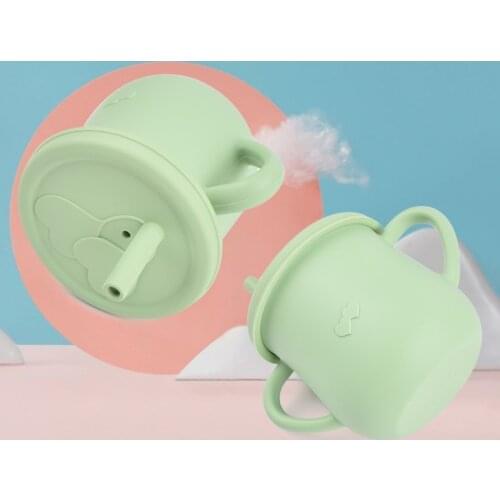 GXMB Baby Feeding Straw Cup Infants Toddler Learning Drinking Silicone Sippy Mug Double Handle Drinkware