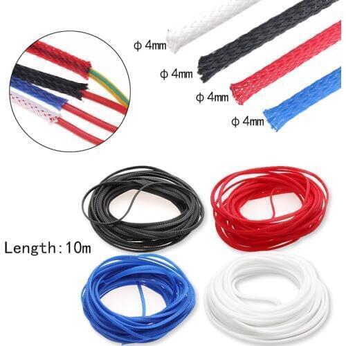 10M Insulation 4mm Braided Sleeve 4 Colors Tight PET Expandable Cable Sleeves Wire Gland Cables Protection Sleeving Sheathing