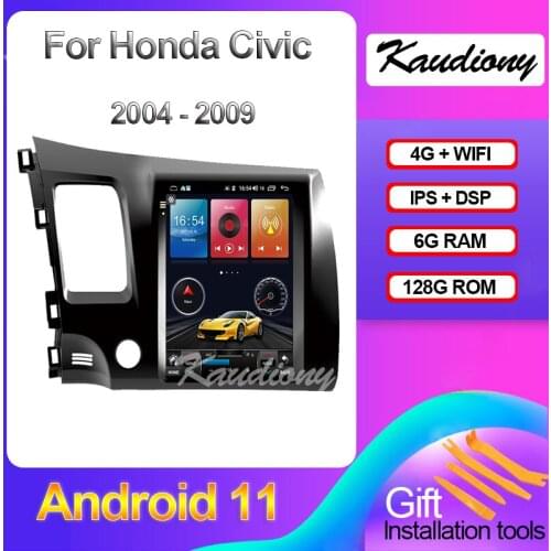 Kaudiony 10.4" Android 10.0 6+128GB For Honda Civic Car DVD Player Auto GPS Navigation Car Radio Automotivo 4G Stereo 2004-2009