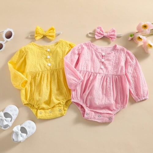 Baby Girls Lace Floral Bodysuit+Headband Long Sleeve O-neck Cotton Embroidery Jumpsuit Infant Spring Autumn Clothing 0-18M
