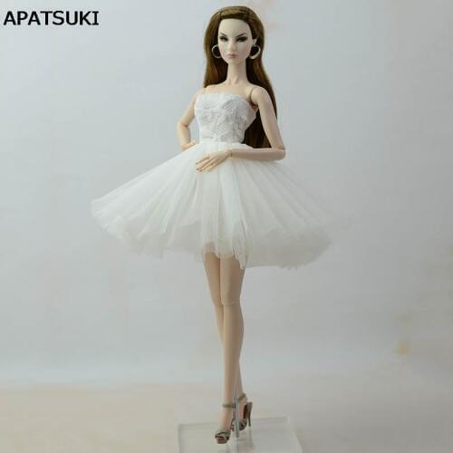 White Short Ballet Dress For Barbie Doll Clothes Evening Dresses Vestido Clothes For Barbie Dolls Outfits 1/6 Doll Accessories