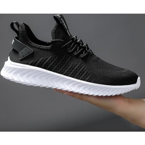 Men sneakers casual shoes fashion breathable summer fly woven mesh sports walking white large size elastic running comfortable
