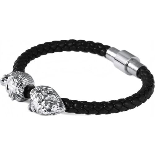 Hot Sale Personality Bracelet Lion Head Bracelet Bangle Black Leather Braided Leather Bracelets For Men Women Pulseras SL-0008