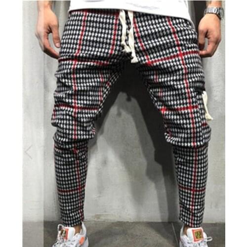 Men Slim Fit Stripe Plaid Long Pant 2020 Autumn New Casual Sport Trousers Mens Small Feet Joggers Pants Male Stacked Sweatpants