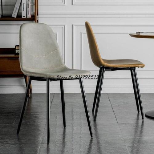 Nordic light luxury leather dining chair home wrought iron backrest desk stool modern minimalist net red makeup chair restaurant