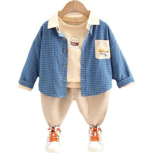 New Spring Autumn Baby Boys Clothes Suit Children Plaid Shirt T Shirt Pants 3Pcs/sets Toddler Casual Clothing Kids Tracksuits