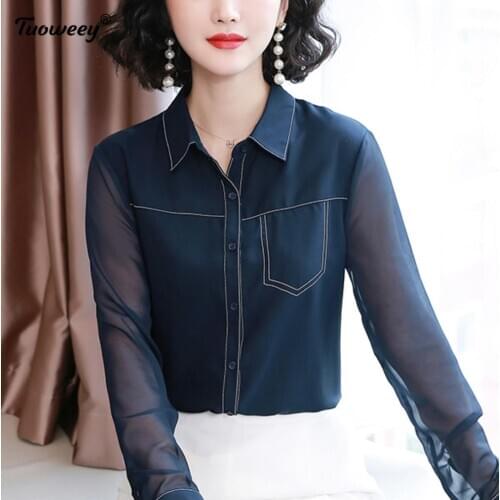 Office Ladies Blouses Shirts Single-breasted Lapel Loose Female Shirts Tops Women Blouses Femme Blusas Mujer 2020