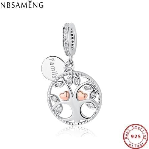 Original 100% 925 Sterling Silver Bead Charm Family Tree Of Life Pendant Charms Rose Gold Fit Pandora Bracelet Women Diy Jewelry