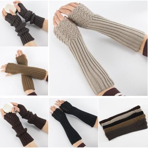 Women Girl Autumn Winter Harajuku Elbow Length Fingerless Arm Sleeve Warmer Striped Knitted Sunscreen Halloween Costume Gloves