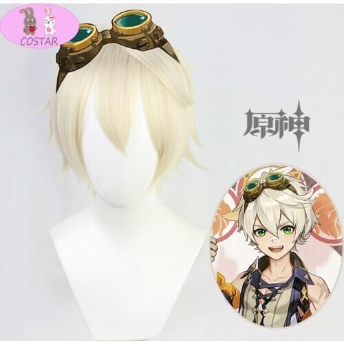 COSTAR Bennett Wig Genshin Impact Cosplay Pale Blond Short Straight Beige Heat Resistant Hair Women Halloween