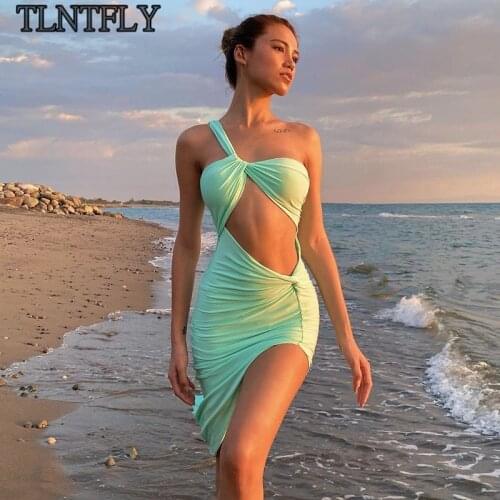 TLNTFLY Fashion Sexy Cut Out Split Midi Dress Women Party Club Summer Ruched Backless Sleeveless Dresses Vestido Solid