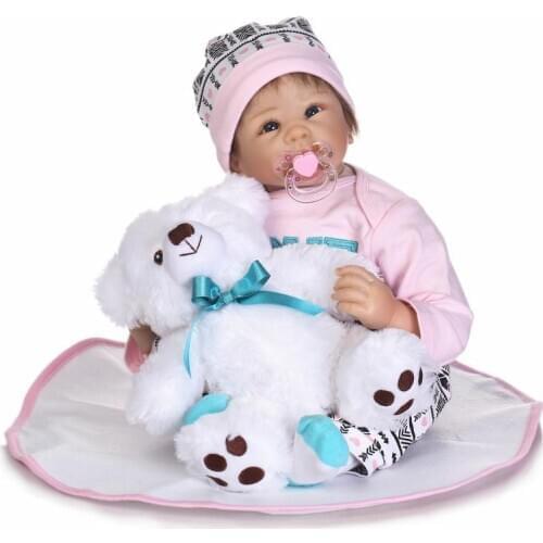 Realistic newborn baby dolls gift 22"55cm silicone reborn baby dolls girls child gift with bear cotton body bebe alive reborn