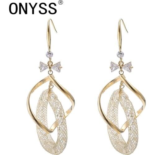 ONYSS Luxury Earrings 2021 Trend Jewelery Women Long Pendants Cross Piercing Hollow Out 3A Zircon Dangling Earrings