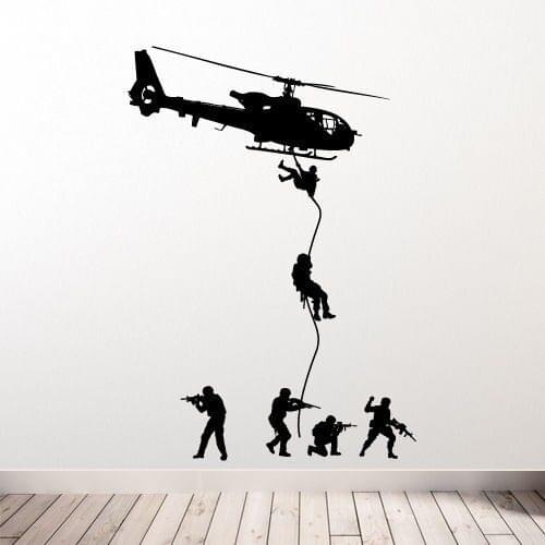 Removable Helicopter Wall Decal Military Soldiers Men Swat Drop Children Boys Bedroom Decoration Vinyl Art Sticker W-906