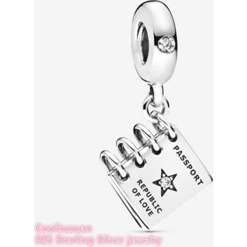 Autumn 100% 925 Sterling Silver Adventure of Love Passport Dangle Charm Fits Original Pandora bracelets Jewelry Making