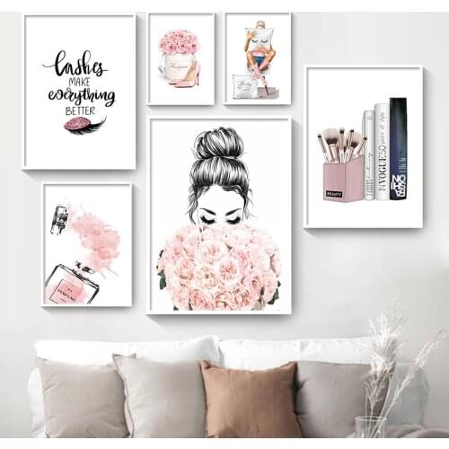 Nordic wall art canvas painting eyelashes black lips women diamond painting perfume book picture modern salon beauty decoration