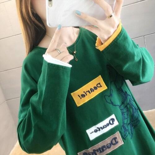 Spring Embroidery Sweatshirt Women Autumn Korean Loose Student Stitching Oversized Sweatshirt Woman Streetwear Tops Woman